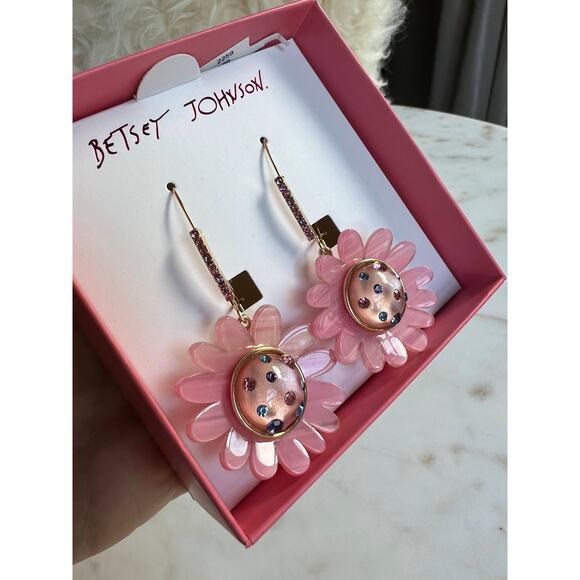 Betsey Johnson Springtime Statement Drop Multicolor Pink Flower Earrings - Picture 2 of 5